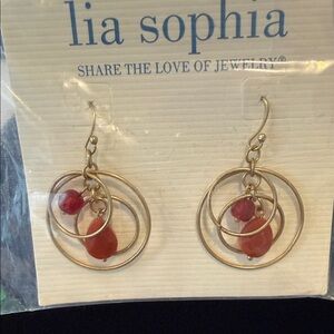 Lia Sophia Gold Earrings with Red Accents
